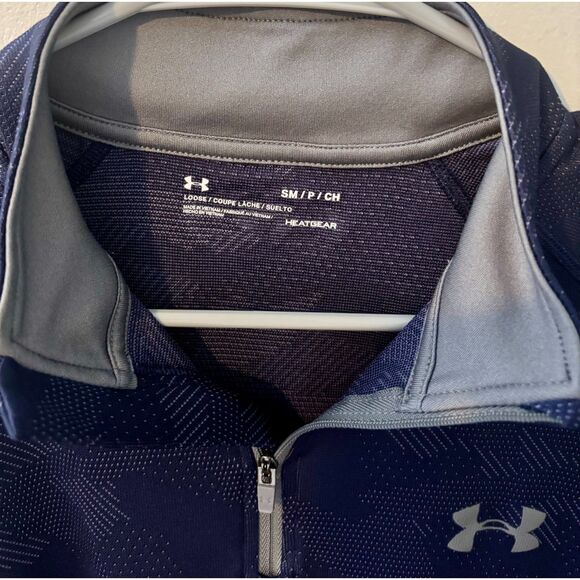 Under Armour HeatGear Navy ½‑Zip Pullover Men’s Small Loose Fit Long Sleeve - Picture 2 of 4